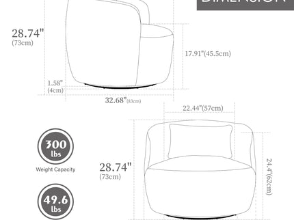 Wide Upholstered 360° Swivel Barrel Soft Chair With Pillow