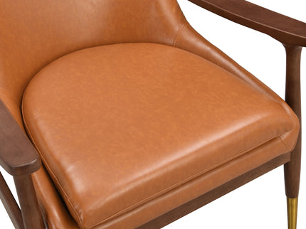 Mid - Century Accent Chair With Cushioned Seat, Brass Tipped Legs