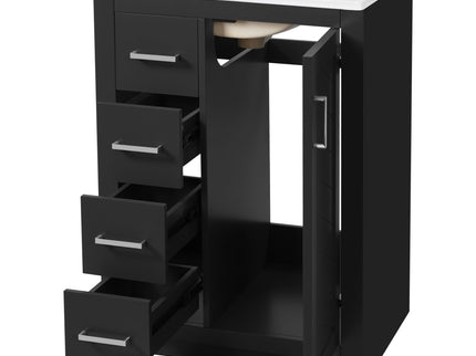 Bathroom Vanity With Integrated Sink, Rectangular Cabinet With 1 Door And 3 Drawers