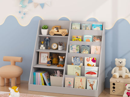Bookshelf And Toy Storage Organizer, 4 Tier Bookcase With Display Stand For Playroom