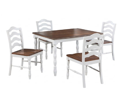 5 Piece Dining Set With Table And Ladder Back Chairs - Oak / White
