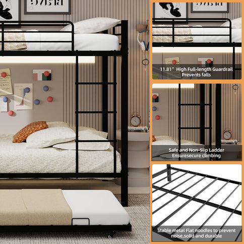 Bunk Bed For Kids, Convertible Frame With Ladders & Guardrail