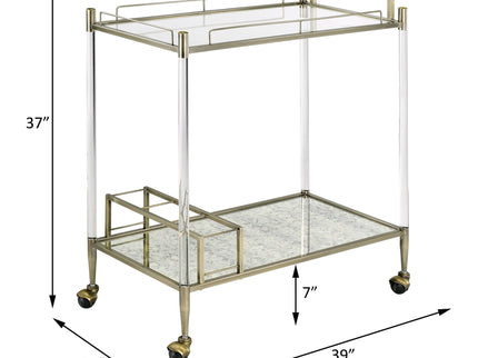 Cirro - Antique Mirror Wire Brass Serving Cart - Antique Brass / White