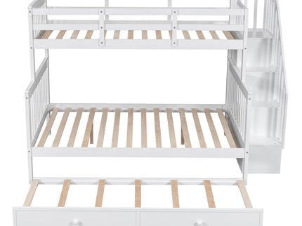 Bunk Bed With Twin Size Trundle, Storage And Guard Rail For Bedroom