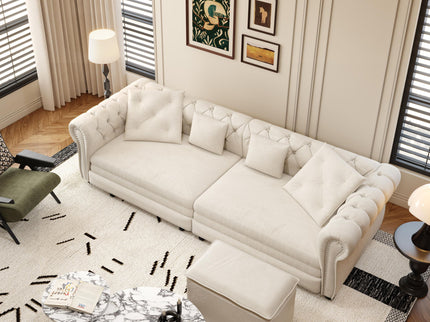 3 In 1 Convertible Sleeper Sofa Bed With Movable Ottoman