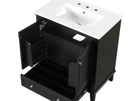 30" Bathroom Vanity With Sink Combo, Multi Functional Bathroom Cabinet With Doors And Drawer - Black