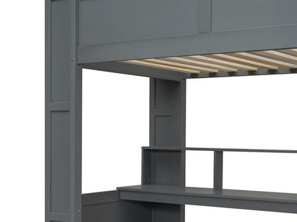Gaming Loft Bed With Desk, Multi Storage Shelves, LED And Charging Station