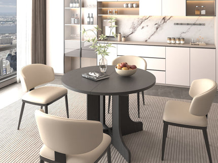 Dining Table For Farmhouse Kitchen Expandable Oval Table Top With Removable Leaf Trestle X Shaped Base - Black