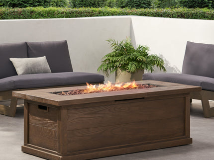 Transitional Rectangular Outdoor Propane Fire Pit With 50, 000 Btu