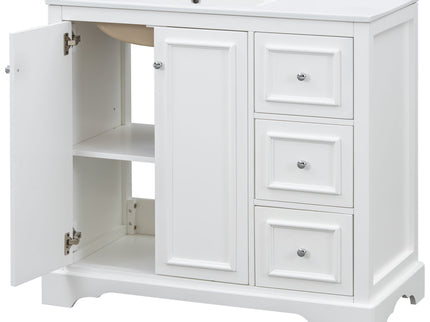 Bathroom Vanity With Sink, Soft-Close Doors, Adjustable U-Shelf, 3 Drawers
