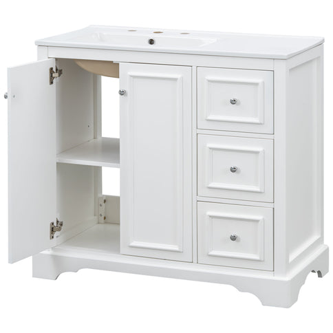 Bathroom Vanity With Sink, Soft-Close Doors, Adjustable U-Shelf, 3 Drawers