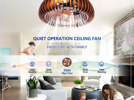 Semicircle Flush Mount Fan Light, (No Included Bulbs) And Remote Control, 6 Speeds, Quiet DC Motor For Living Room - Wood