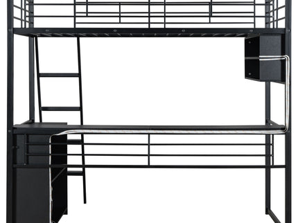 Loft Bed With LED Desk And 4 Storage Shelves