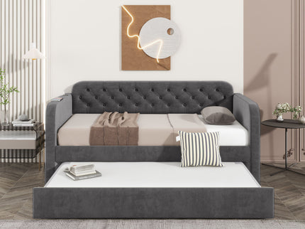 Upholstered Daybed With Trundle And USB Charging Design
