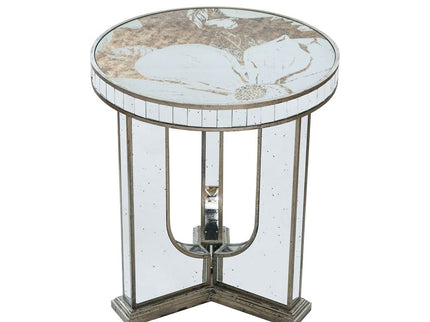 Round Table With Elegant Foral Design And Mirrored