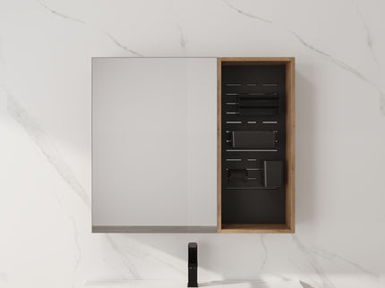 Wall Mounted Bathroom Mirror Cabinet & Adjustable Shelves - Imitative Oak