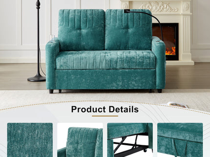 Modern Loveseat Pull Out Sofa Bed With Adjustable Backrest, Two Cup Holders, A Phone Holder, Three Charging Ports And Side Storage Pockets For Living Room