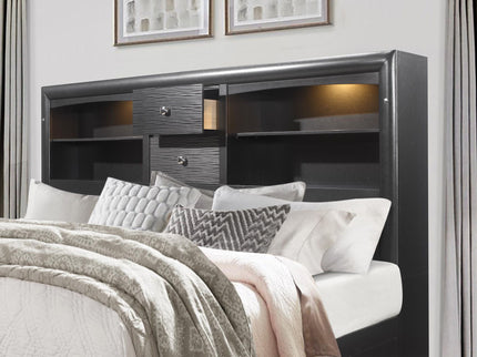 Civic - King Storage Bed With Bookcase Headboard And Built In Lighting - Gray