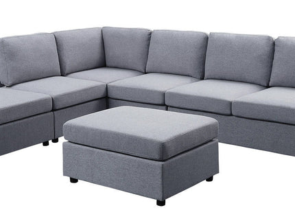 Cassia - 7 Seat Reversible Modular Sectional Sofa With Ottoman - Light Gray