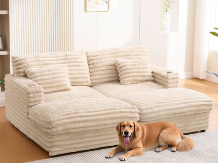Oversized Double Chaise Lounge Sofa Bed With USB Ports And Cup Holders