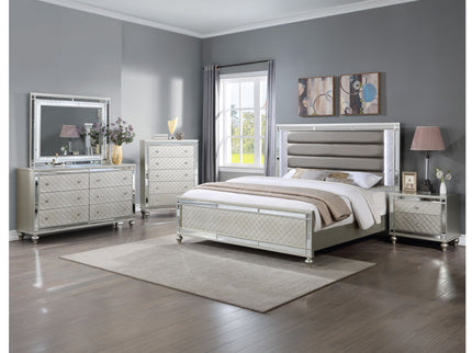 6 Drawer Bedroom Dresser With Diamond Patterned Drawer Fronts - Silver