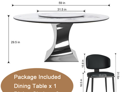 Round Dining Table With 6 Chairs Set - Silver