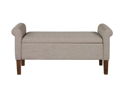 Upholstered Storage Bench With Rolled Armrests - Beige