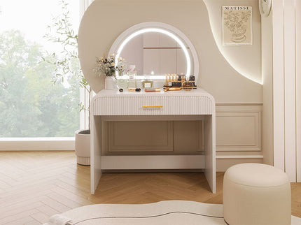 Makeup Vanity Table With Mirror Touch Screen Lighted Mirror, Dressing Table With Drawer For Bedroom - White