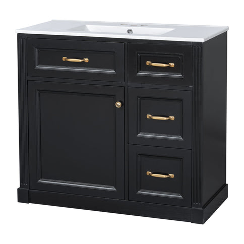 Modern Bathroom Vanity With Sink, 4 Drawers, Soft-Close Door, Adjustable Shelf