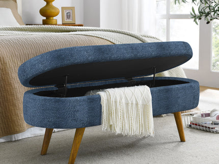 Modern Ottoman Oval Storage Bench With Rubber Wood Legs