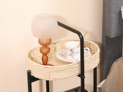 Modern 3 Tier Handwoven Side Table With Oval Organizer