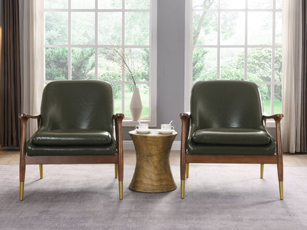 Mid - Century Accent Chair With Cushioned Seat, Brass Tipped Legs