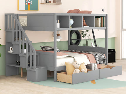 Bunk Bed With Shelfs, Storage Staircase And 2 Drawers