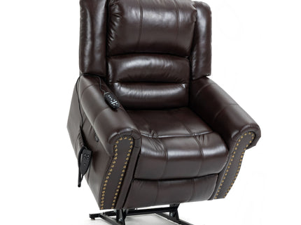 Power Lift Recliner Chair Heat Massage Dual Motor Infinite Position With USB Ports - Antique Brown
