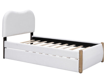 Upholstered Platform Bed With Wood Supporting Feet And Trundle