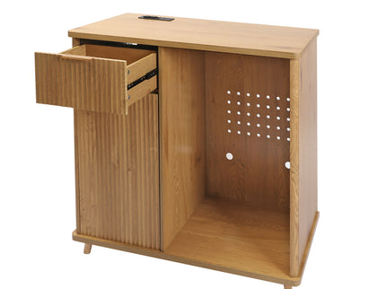 Fluted Coffee Bar Cabinet With Mini Fridge Space & Charging Station - Natural