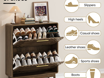Freestanding Shoe Cabinet With 2 Flip Top Drawers For Entryway - Walnut