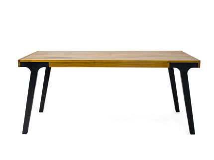 Acacia Wood Patio Dining Table, 69"L Rectangle Outdoor Table - Teak / Black