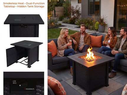 Outdoor Fire Pit Table With Lava Rocks, Propane Fire Pit - Black