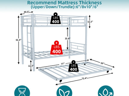 Bunk Bed For Kids, Convertible Frame With Ladders & Guardrail