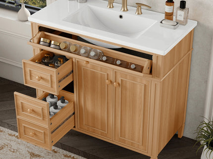 Bathroom Vanity With Sink, 3 Drawers & 2 Doors
