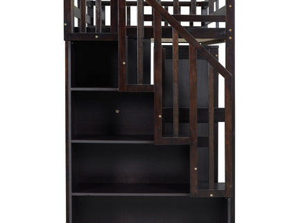 Loft Bed With Stairs, Bookshelf, Drawers, Desk & Wardrobe, Space Saving Multifunctional Furniture