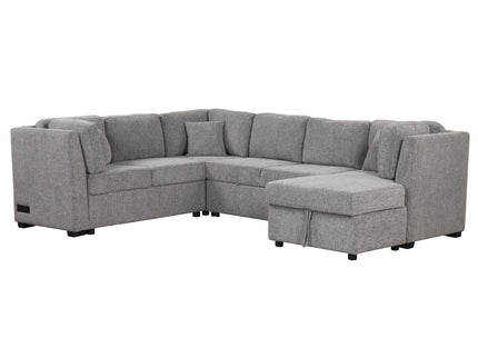 U-Shaped Sectional Sofa Pull Out Sofa Bed With Two USB Ports, Two Power Sockets, Three Back Pillows And A Storage Chaise For Living Room