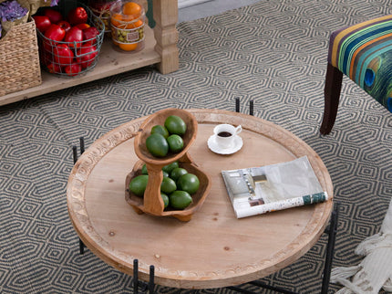 Farmhouse Round Wooden Round Coffee Table With Metal Legs - Black / Brown