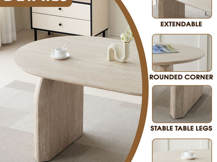 Oval Extendable Dining Table With Dual Pillar Design - Off White