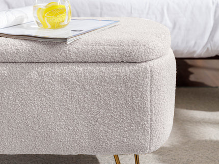 Storage Ottoman Bench For End Of Bed Legs, Modern Camel Faux Fur Entryway Bench Upholstered Padded With Storage For Living Room Bedroom