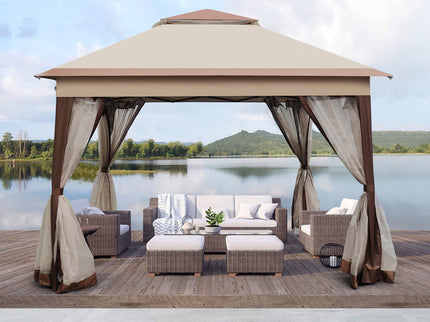 Outdoor Pop Up Gazebo Canopy With 2 Tier Soft Top And Removable Zipper Netting