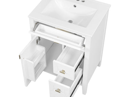 Bathroom Vanity With Sink, 3 Drawers & Cabinet With 2 Tier Door Storage Rack, Soft Close Doors & Drawers