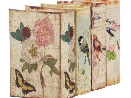Book Boxes With Birds, Flowers, And Handwriting Design (Set of 4) - Multi