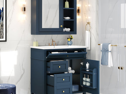 Bathroom Vanity With Medicine Cabinet, Royal Mirror Cabinet, Modern Bathroom Storage Cabinet With 2 Soft Closing Doors And 4 Drawers